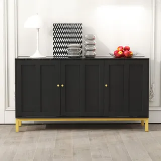 Merax Sideboard Kommode mit Schubladen Sideboard Wohnzimmer mit Marmor-Tischplatte, schwarz, modernes Design für Küche, Wohnzimmer und Esszimmer, mit verstellbaren Einlegeböden 140x39.8x78.2cm