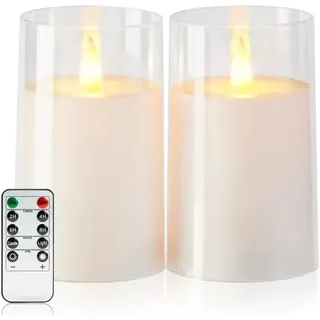 3"×5" Weiße, Flammenlose Kerzen Mit Fernbedienung Und Timer, Realistisch Flackernde Acryl-led-kerzen, Batteriebetrieben, Für Zuhause, Hochzeiten, Partys, Herbst- Und Weihnachtsdekoration, 2er-pack