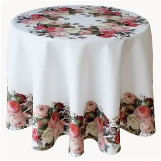 texpot Tischdecke Tischläufer Druckmotiv Rosen Frühling (1-tlg) weiß Rund | 150 cm x 150 cm