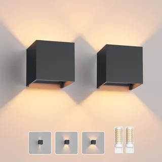 Klighten 2 Stücke Aussenlampe mit Austauschbarer G9 LED Lampe Warmweiß 3000K, Aluminium LED Wandleuchte Innen/Aussen Einstellbar Abstrahlwinkel Außenwandleuchten für Wohnzimmer Garten, Anthrazit