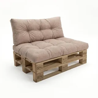 POKAR Palettenkissen Palletenauflagen Palettenpolster Palettensofa Palettenmöbel 2er Set: 1x Sitzkissen 120x80 + 1x Rückenlehne 120x40, Beige