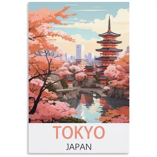 KmoNo Tokyo Japan Vintage Reiseposter 40 x 60 cm, Wanddekoration, Gemälde, Leinwand, Wandkunst Wohnzimmer Poster Schlafzimmer