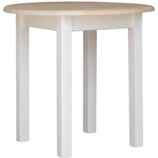 Weißer Runder Tisch aus massivem Kiefernholz mit unlackierter Tischplatte 90 cm