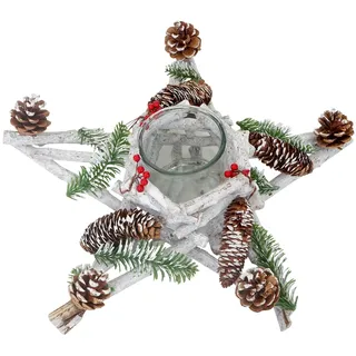Tischdeko Stern, Weihnachtsdeko Adventskranz, Holz mit Kerzenglas 40x40x12cm