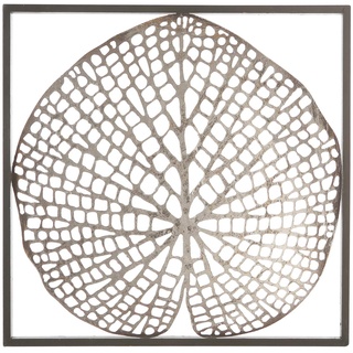 Casablanca - Wand-Deko Leaf aus Metall - antik Silber in dunkelbraunem Rahmen 1 silbernes Blatt