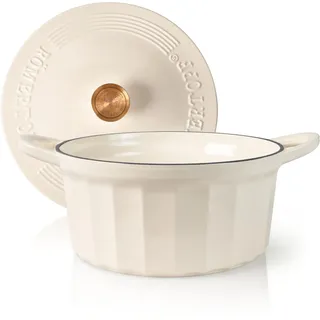 Römertopf Gusseisen Topf mit Deckel 28 cm – Bräter & Schmortopf emailliert, Dutch Oven für alle Herdarten inkl. Induktion, backofenfest bis 250 °C, PFAS-frei – Creme