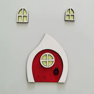 Dimoxii Wichteltür Weihnachten Set aus Hölz Nissedor Set Miniatur Wichtel Tür Weihnachten mit Fenster Weihnachtswichtel Tür Set (Rot 3)