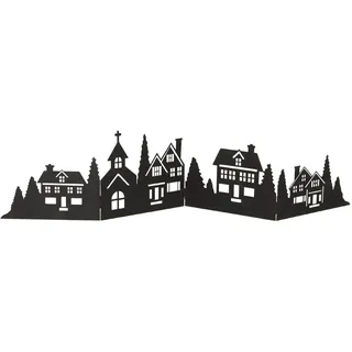 Metall Deko Häuser Zeile 77 cm - schwarz - Weihnachts Dorf Skyline Silhouette