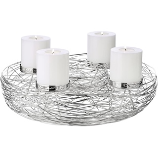 Edzard Adventskranz Laval, Edelstahl vernickelt, Durchmesser 42 cm, für Stumpenkerzen ø 6 cm