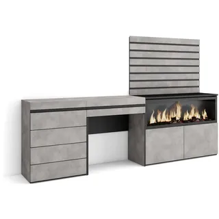 SKRAUT HOME Kommode, Frisiertisch, Schminktisch, Ablage, 234x35x145 cm, Mit Schublade, XXL-Elektrokamin, Kommode, Dekorative Platten, Zementgrau _ 454_54