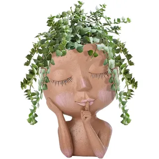 Skulptierte Vase, Eleganter Kopf-topf, Kunstharz [dekorative Pflanze] Kunstharz In Form Eines Frauenkopfes, Dunkel-/hellbraun, 17,2 X 9 Cm, 300 G, Mit Speziellem Drainagesystem, Ideales Geschenk Für G