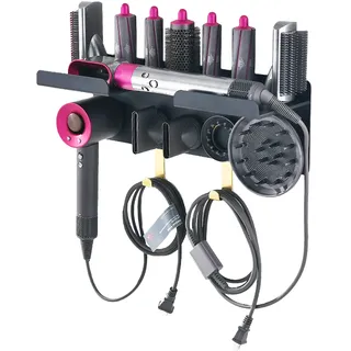 Luvitory Dyson Haartrocknerhalter, Wandhalterung für Dyson Airwrap Styler & Supersonic, 2-in-1-Organizer, Aluminium & Edelstahl, Schwarz, Modern, für Haarpflege & -styling, Badezimmer, Schlafzimmer
