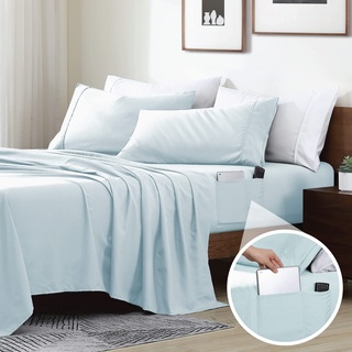 Swift Home Smart Sheets 4-teiliges Bettwäsche-Set aus gebürsteter Mikrofaser, luxuriös, weich und langlebig, Tiefe Taschen, Bettlaken und Kissenbezüge, Spannbettlaken mit seitlichen