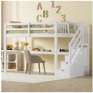 STILVORA Hochbett 90x200 mit stauraum,Kinderbett mit Schreibtisch,ohne matrartze,weiß (Hochbett Kinderhochbett mit Stauraumschubladen, Schreibtisch., mit Stauraumschubladen und Unterbettschreibtisch) mit Matratze weiß