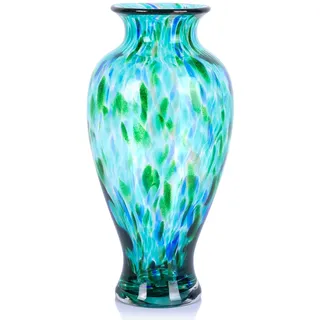 oliruim 30 cm hohe geblasene blaugrüne Glasvase, grüne, undurchsichtige Glasvase, einzigartiges Design, türkis, breite Öffnung, Kunstdekoration für Zuhause, Wohnzimmer, Esstisch, Pampasgras-Dekor