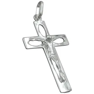 unbespielt Kreuzanhänger Anhänger Kreuz mit Jesus durchbrochen glänzend 925 Silber Schmuckbox, Silberschmuck für Damen und Herren silberfarben