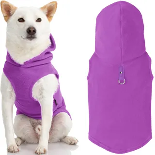 Gooby - Fleece-Weste mit Kapuze, für kleine Hunde, Fleece-Jacke mit Leinen-Ring, Lila, Größe L