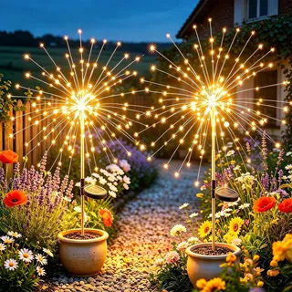 yowin Solarlampen für Außen Garten 2 Stück 120 LED | Solarleuchten Gartenstecker, IP65 Wasserdicht 8 Modi Pusteblume Solar Gartenleuchten für Aussen Balkon Terrasse Deko