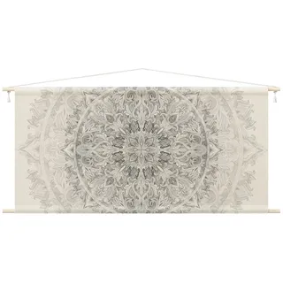 Bilderdepot24 Wandteppich modern Mandala Aquarell Muster Ornamente schwarz-weiß, rechteckig, Höhe: 2.6 mm, großes Wandbild aus Natur-Baumwolle Wandbehang Stoffbild Tuch Wollseil schwarz 110 cm x 55 cm x 2.6 mm