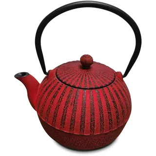 H&H Teekanne aus emailliertem Gusseisen, 0,80 l, mit Filter aus Edelstahl, Farbe Rot, geeignet für alle Herdarten, einschließlich Induktion