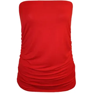 WearAll - Übergröße Damen Ärmellos Trägerlos Gerüscht Bandeau Top - Rot - 52-54 - 52-54