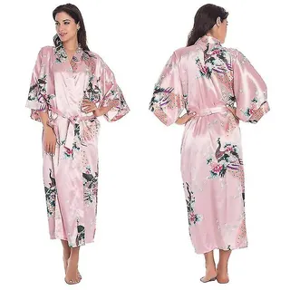 Langer Damen-bademantel Im Kimono-stil Aus Weichem, Luxuriösem Seidensatin, Morgenmantel, Nachtwäsche – Größe 2xl – Rosa