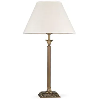 Helios Leuchten 403777/3 Vintage Lampe Leuchte | große klassische Jugendstil Tischleuchte Tischlampe | Retro Schreibtischlampe echt Messing antik | Lampenschirm Leinen | 1 x E27