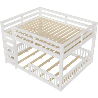 MODFU Etagenbett Kiefernholz und MDF Weiß 205x165x135 cm, 160x200 cm Liegefläche, mit Schutzgittern