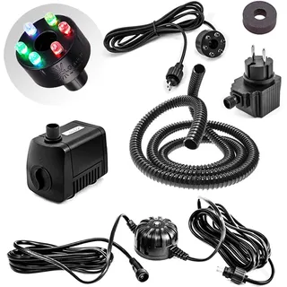 CLGarden Springbrunnen Pumpe Set mit 1x LED Licht RGB multicolor Lichtsteuerung automatisch Schlauch Wasserspiel Kugelbrunnen