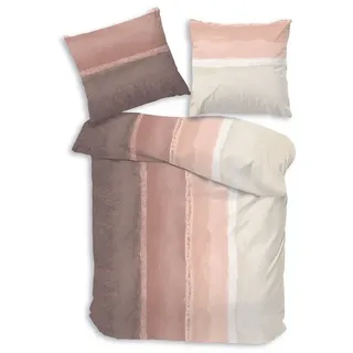 DOBNIG Bettwäsche Flanell, Flanell, 2 teilig, Farbverlauf, gestreift, rosa rosa