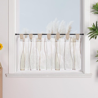 Yujiao Mao Scheibengardine mit Schlaufen wellenförmiger Streifen Mode Bistrogardine für klein Fenster 1 Stück, Sand HxB 30x90cm