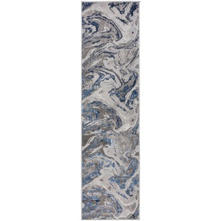 Läufer Marbled, FLAIR RUGS, rechteckig, Höhe: 12 mm, dezenter Glanz, mehrfarbig, modernes Marmor-Design, Teppichläufer blau 60 cm x 230 cm x 12 mm