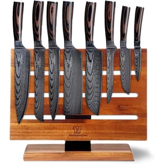 Küchenkompane - Professionelles asiatisches Edelstahl Messerset | 8-teiliges Küchenmesser Set | Kochmesser mit ergonomischen Pakkaholzgriff inkl. Geschenkbox | rostfrei & scharf | Designed in Germany