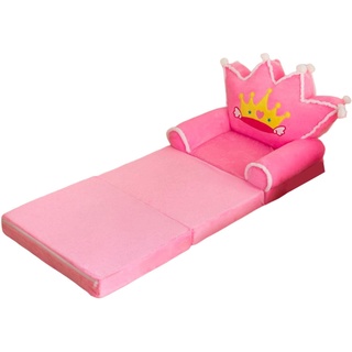 Baoblaze Kinder Faltbares Sofa Stuhl DREI Rückenlehne Sessel Bett Gepolstert Rosa Krone Cartoon Faltbares Kindersofa für Schlafzimmer Zuhause