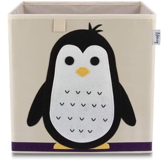 LIFENEY Aufbewahrungsbox mit Pinguin Motiv I Spielzeugbox mit Tiermotiv passend für Würfelregale I Ordnungsbox für das Kinderzimmer I Aufbewahrungskorb Kinder