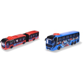 Dickie Toys - Spielzeug-Bus Volvo rot – lenkbarer City Bus 40 cm zum Spielen für Kinder ab 3 Jahren & - Spielzeug-Bus Man blau – lenkbarer Reise-Bus 26,5 cm zum Spielen für Kinder ab 3 Jahren