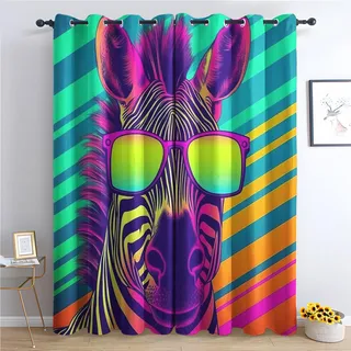 THYUNQ Vorhänge Cool Zebra Motiv, Vorhang Blickdicht Verdunklungsvorhänge Thermovorhang mit Ösen, Gardinen Wohnzimmer Schlafzimmer Fenster, 2er Set Curtains, H 245 x B 140 cm