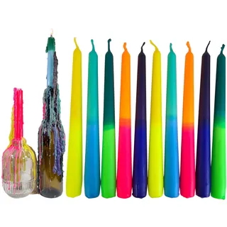 GLOWYBOX® TROPFKERZEN 10er SET Tropfkerzen bunt perfekt zum betropfen Tropfenkerze, Tropfkerze für Flasche neon Farben Kerzen für Flaschen und Kerzenständer DIP DYE BUNT 10er