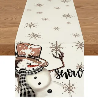 YCOLL Weihnachtsdeko Tisch Tischläufer Weihnachten Tischläufer Schneemann Winter Wasserabweisend Modern Weihnachtstischläufer für Drinnen und Draußen Party Küche Esstisch Dekoration