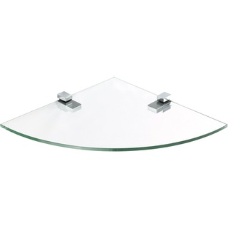 ib style Wandregal Glasregal Viertelkreis 6mm - 35 x 35 cm - klar + Clip KUBI Verchromt, Glasboden aus ESG-Sicherheitsglas - Wandregal silberfarben