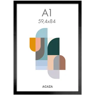 ACAZA A1 Bilderrahmen 59,4x84 cm Format Din A1 Schwarz, MDF Holz mit bruchsicherem Acrylglas, für Photos, Poster und Puzzles, Wandmontage, Hoch- und Querformat