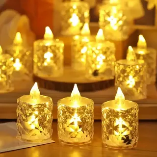 Set mit 4 batteriebetriebenen, flammenlosen LED-Teelichtern, realistische und helle elektrische Kristall-Nachbildungen für Halloween, Valentinstag, Hochzeiten, Weihnachtsfeiern, Festivals,