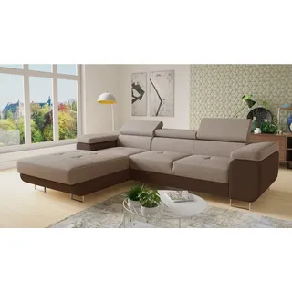 Sofnet Ecksofa Divo mit Schlaffunktion, Bettkasten und Kopfteilverstellung, Polsterecke, Wohnlandschaft, Sofagarnitur, Couch, Sofa, Federkern (Braun + Cappuccino (Sawana 16 + Sawana 02), Ecksofa Links)