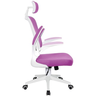 Bürostuhl Ergonomisch Drehstuhl Schreibtischstuhl Mesh Netzstoff office Stuhl, Farbe:Weiß / Rosa mit Kopfstütze