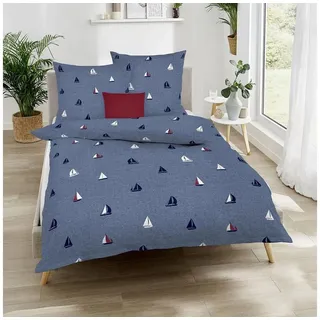KAEPPEL Sailing Boats Seersucker Blau 155 x 220 cm + 80 x 80 cm