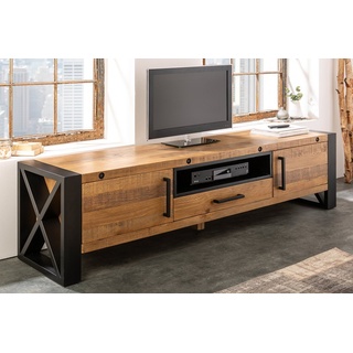 riess-ambiente Lowboard »THOR 200cm natur / schwarz«, recyceltes Massivholz · TV-Board · Industrial Design · Pinienholz · Wohnzimmer braun