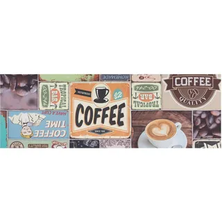 Primaflor-Ideen in Textil Vinyl-Läufer Küchenläufer COFFEE TIME, Made in Belgium, rechteckig, Höhe: 2,5 mm, aus Vinyl, abwischbar, Patchwork Design, Motiv Kaffee, Küche braun 80 cm x 200 cm x 2,5 mm