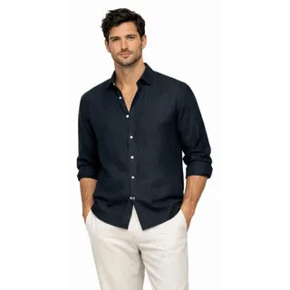 BOSS Leinenhemd Herren Hemd Lukas Pure Natural Regular Fit Aus reinem Leinen für saisonalen Komfort blau L