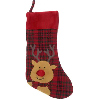 X-Mas Weihnachtsstrumpf Rudolph, Rot, Schwarz, Honig, Textil, Weihnachten, 20x55 cm, Dekoration, Weihnachtsdekoration, Winterdeko