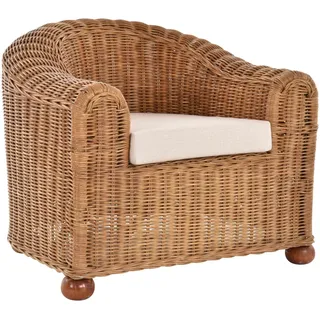 Krines Home Loungesessel Clubsessel Natur Rattan Sessel Loungesessel Club Wohnzimmersessel, mit Sitzpolster braun